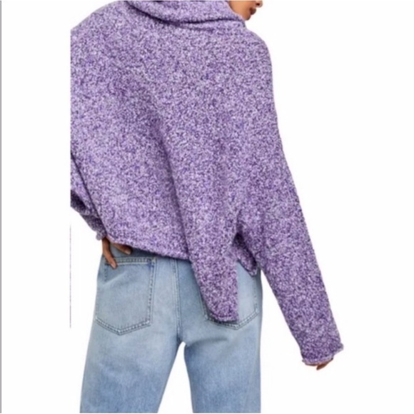 Free People | BFF Cowl Neck Sweater Pullover Slouchy Marled Grape Hyacinth XS - Picture 2 of 8